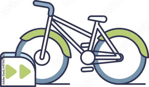 Illustration of a bicycle in a bike-sharing station, highlighting urban mobility and eco-friendly transportation.