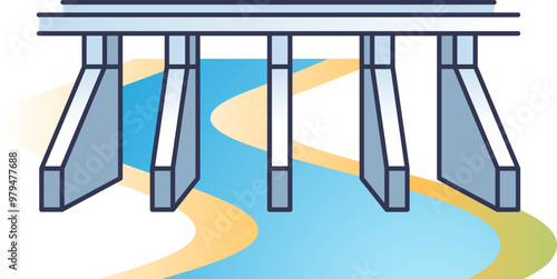 Illustration of a bridge crossing over a winding river, symbolizing connection and transition.