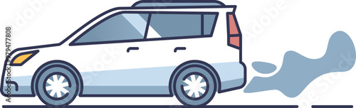 Side view of a car with smoke coming out of its exhaust pipe, indicating pollution or engine issues.