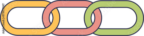 Three interconnected colorful chain links symbolizing connection and unity.