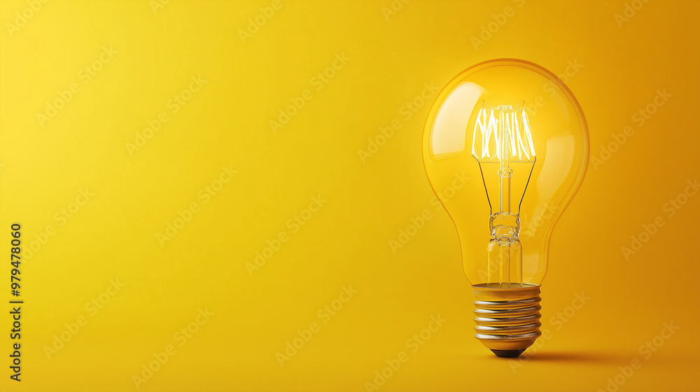 Light bulb shining brightly on a yellow background Light bulb shining brightly on a yellow background
