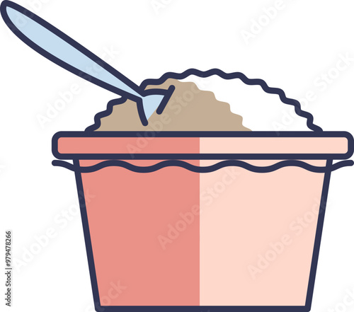 Illustration of a bowl of cottage cheese with a spoon, symbolizing a healthy and nutritious snack.