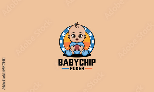 Cute baby holding a poker chip in a creative casino logo