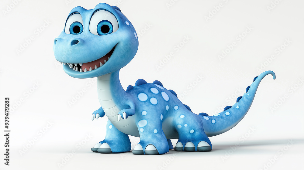 Naklejka premium Friendly blue cartoon dinosaur is smiling
