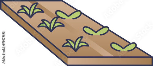 Illustration of young plants growing in dry farmland, symbolizing agriculture and sustainable farming.