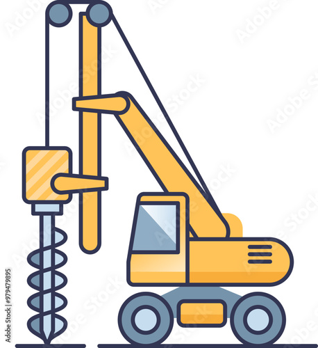 Illustration of a yellow drilling machine with an auger, representing construction and drilling equipment.