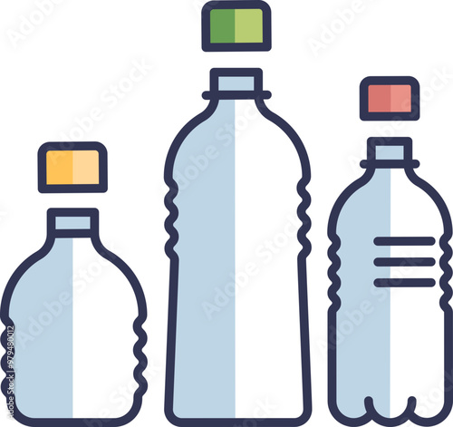 Three empty plastic bottles with their caps off, symbolizing recycling and waste management.