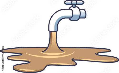 Illustration of a faucet with murky water flowing out, symbolizing water contamination.