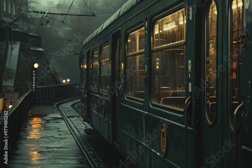 Wallpaper Mural A rainy evening scene featuring subway car in Stockholm, showcasing its exterior with reflections on wet pavement. atmosphere is moody and atmospheric, capturing essence of urban life Torontodigital.ca
