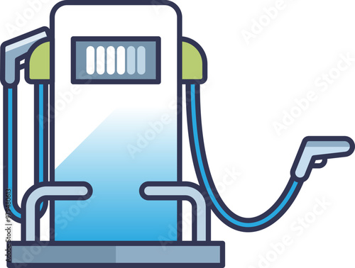 Illustration of a heavy-duty EV charging station with cables and connectors, symbolizing advanced electric vehicle infrastructure.