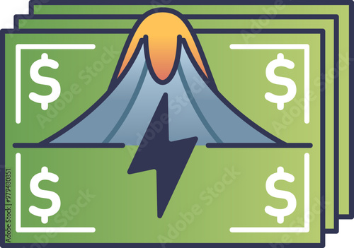 Illustration of money with a geothermal energy symbol, representing financial incentives for geothermal adoption.