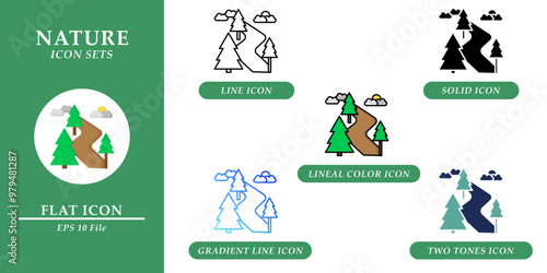 Nature icons sets. Nature environment concept. Various style icons on isolated background for web design, symbol, sign, presentation, and infographics. EPS 10.  photo