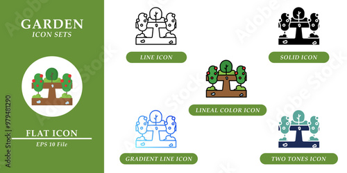 Garden icons sets. Nature environment concept. Various style icons on isolated background for web design, symbol, sign, presentation, and infographics. EPS 10. 