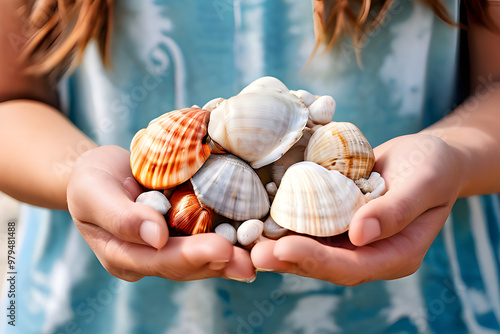 hands holding seashells