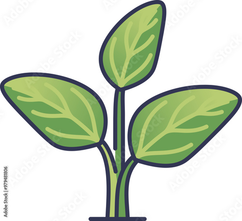 Illustration of a young green plant with three leaves, symbolizing growth and nature.