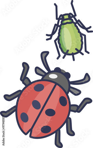 Illustration of a ladybug and an aphid, symbolizing natural pest control.
