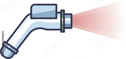 Side view of a laser scanner device emitting a red laser beam, illustrating precision and technology.