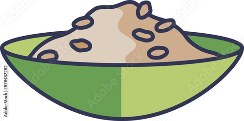 Illustration of a green bowl filled with oatmeal and oats, symbolizing a healthy breakfast option.
