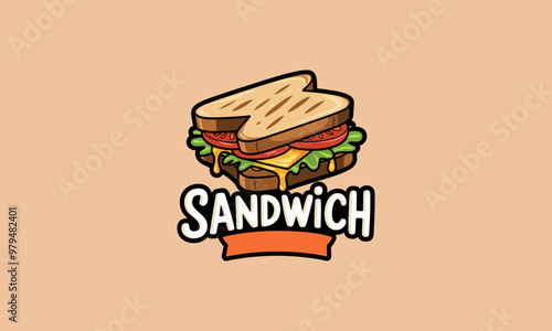 Delicious sandwich logo with melted cheese and veggies