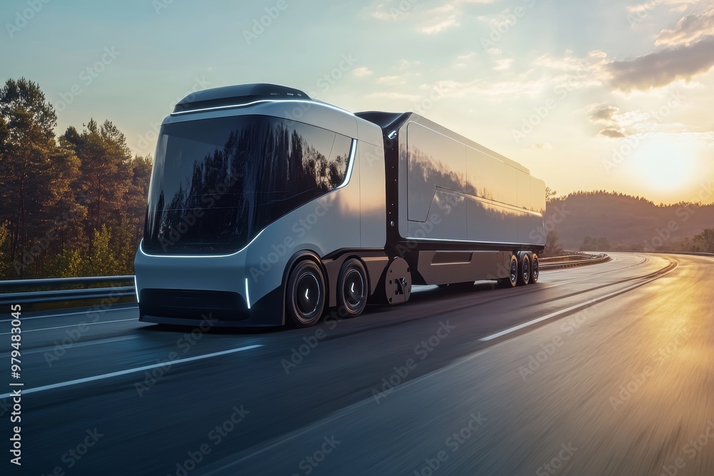 Futuristic electric vans and trucks concept for highway logistics and sustainable energy solutions Futuristic electric vans and trucks concept for highway logistics and sustainable energy solutions