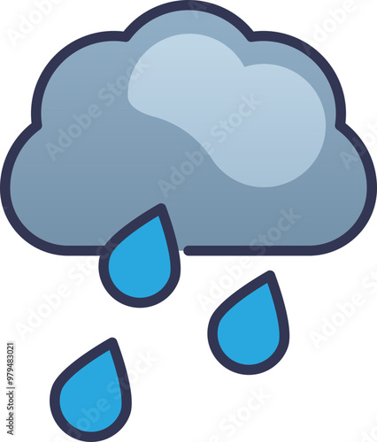 Illustration of a raincloud with three raindrops, symbolizing rain and weather.