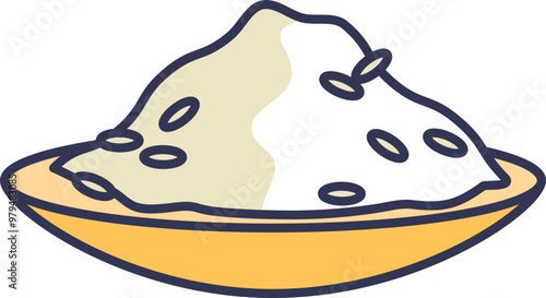 Illustration of a bowl filled with rice, symbolizing staple food and nutrition.