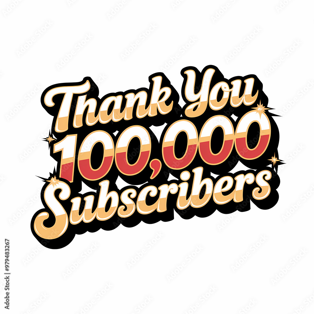 A golden “Thank You 100,000 Subscribers” trophy with sparkling effects, retro cartoon illustration A golden “Thank You 100,000 Subscribers” trophy with sparkling effects, retro cartoon illustration