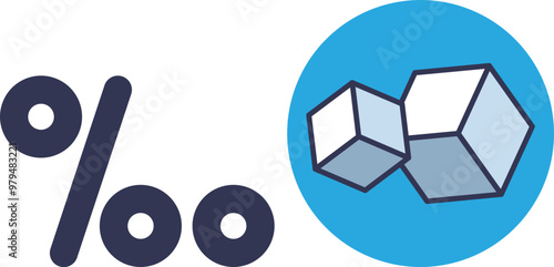 Icon showing salt concentration with percentage symbol and salt cubes.