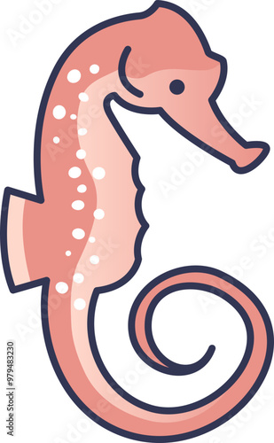 Illustration of a pink seahorse with a curled tail and dotted pattern, symbolizing marine life and oceanic beauty.