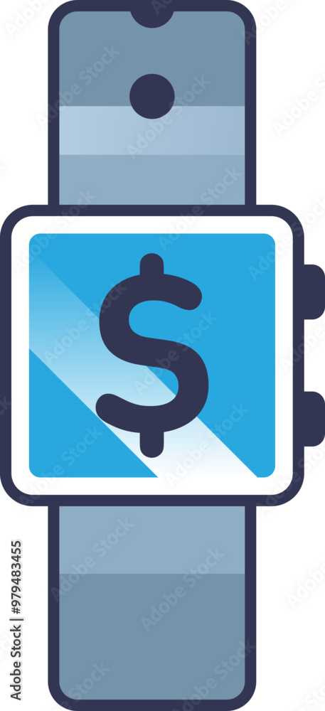 Smartwatch displaying a dollar sign, symbolizing financial apps or mobile payments. Smartwatch displaying a dollar sign, symbolizing financial apps or mobile payments.