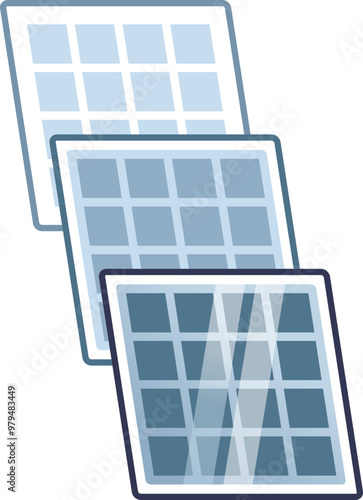 Illustration of three solar panels representing renewable energy and solar farm technology.