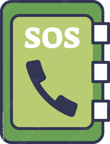 Illustration of an SOS emergency phone box with a phone icon, symbolizing urgent help and emergency communication.