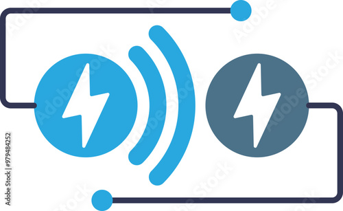 Two circles with lightning bolt icons connected by lines, symbolizing wireless power transfer.