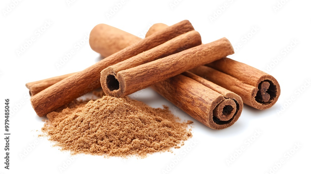 Close-up of isolated cinnamon sticks on white background Close-up of isolated cinnamon sticks on white background