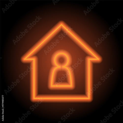 Human, house simple icon vector. Flat design. Orange neon on black background