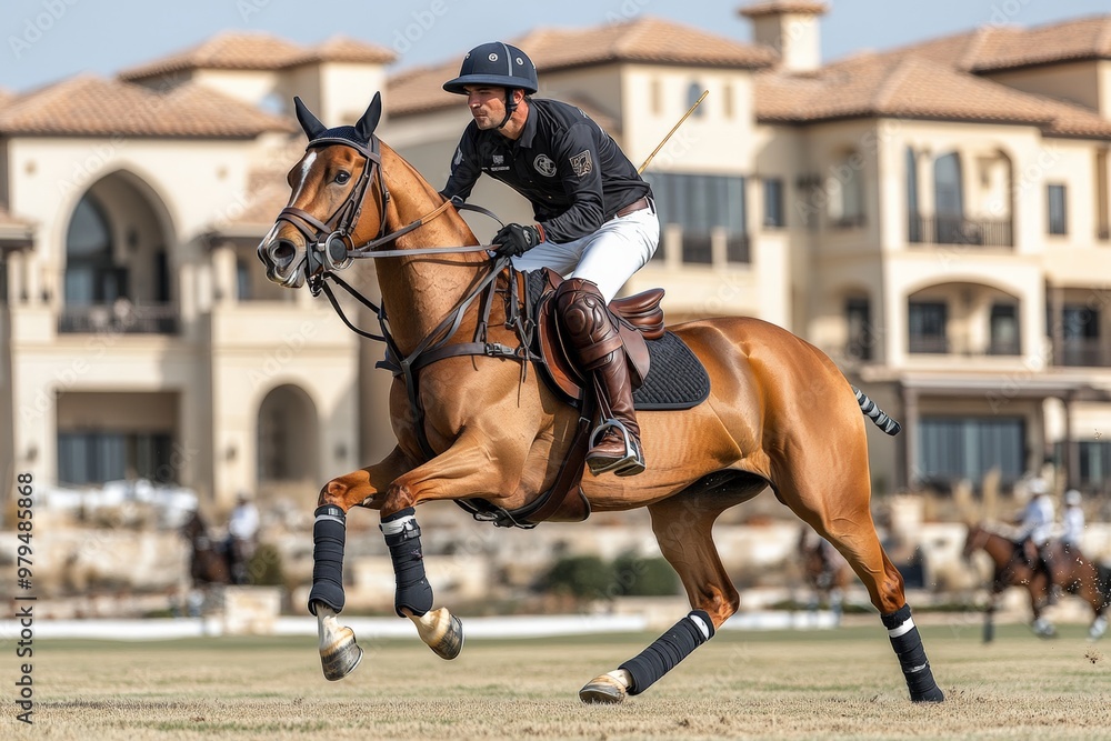 A thrilling polo match in progress with riders racing on their horses against a stunning sunset backdrop, capturing the dynamic energy and competition. A thrilling polo match in progress with riders racing on their horses against a stunning sunset backdrop, capturing the dynamic energy and competition.