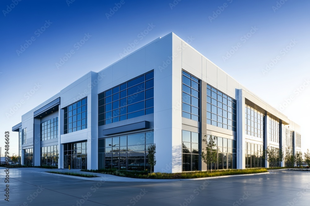 Fototapeta premium Contemporary warehouse office building sleek exterior architecture and design features