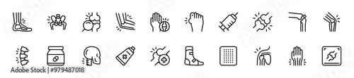 Set of joint pain icons. 20 sets of joint pain icons. Joint pain icons. Simple line joint pain icons