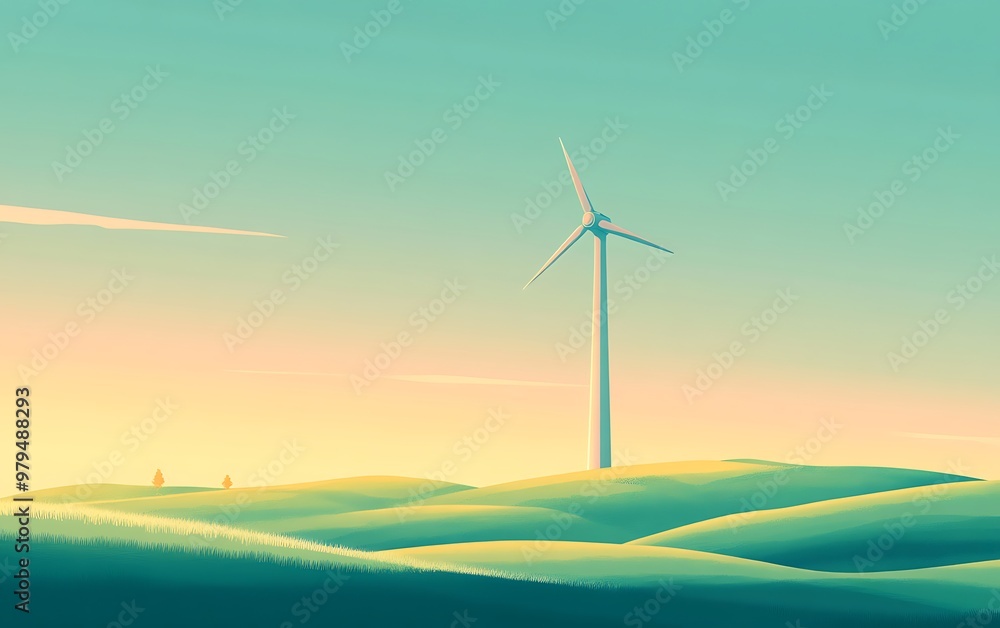 Obraz premium Futuristic Wind Turbine in Minimalist Style: Eco-Friendly Energy Concept in Soft Pastel Hues