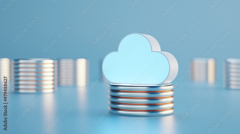 Creative illustration of a cloud symbol on stacks of coins, representing digital finance and cloud computing concepts.