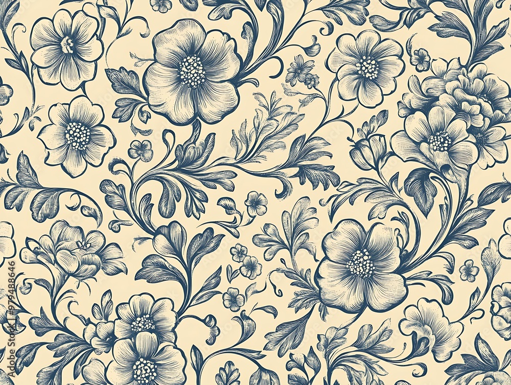 Fototapeta premium floral and leaf seamless patterns in doodle-style tile designs with graphic format.