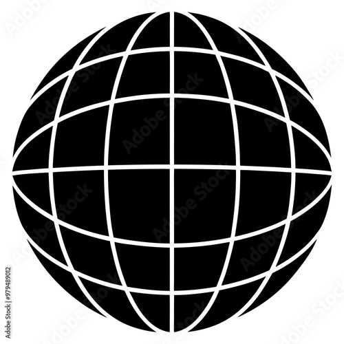 Wireframe globe illustration in black and white style for geographic and design concepts