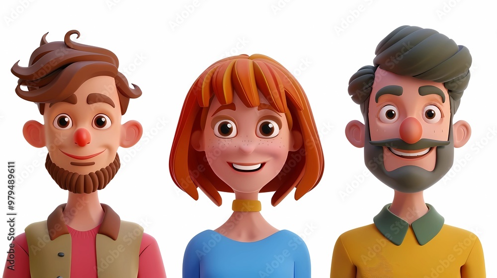 illustrations set of 3d portraits of happy people on a white background, Generative AI illustrations. illustrations set of 3d portraits of happy people on a white background, Generative AI illustrations.