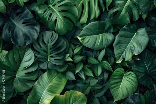 Wallpaper Mural Flatlay tropical green leaves nature leaf vegetation. Torontodigital.ca