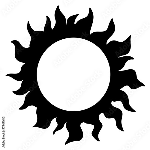 silhouette of round sun sunburst fire flaming illustration for element design