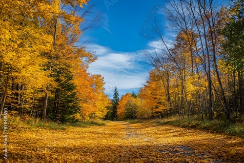 Picturesque Autumn Landscape with Winding Path Through Colorful Trees