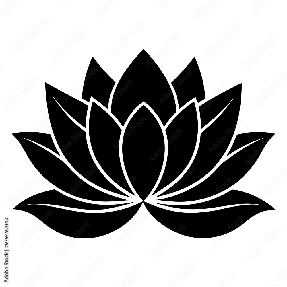 Lotus flower illustration in black and white style for beauty and serenity concepts Lotus flower illustration in black and white style for beauty and serenity concepts