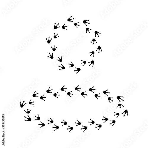 Bird footprints icon. Circular track pattern. Animal trail symbol. Black silhouette vector.