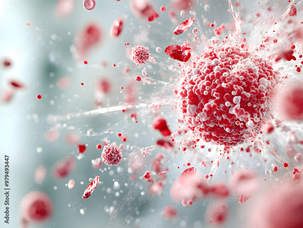 Symbolic image of breaking cancer cells dissolving