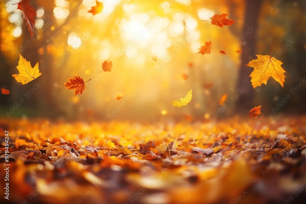Autumn leaves falling forest background Autumn leaves falling forest background